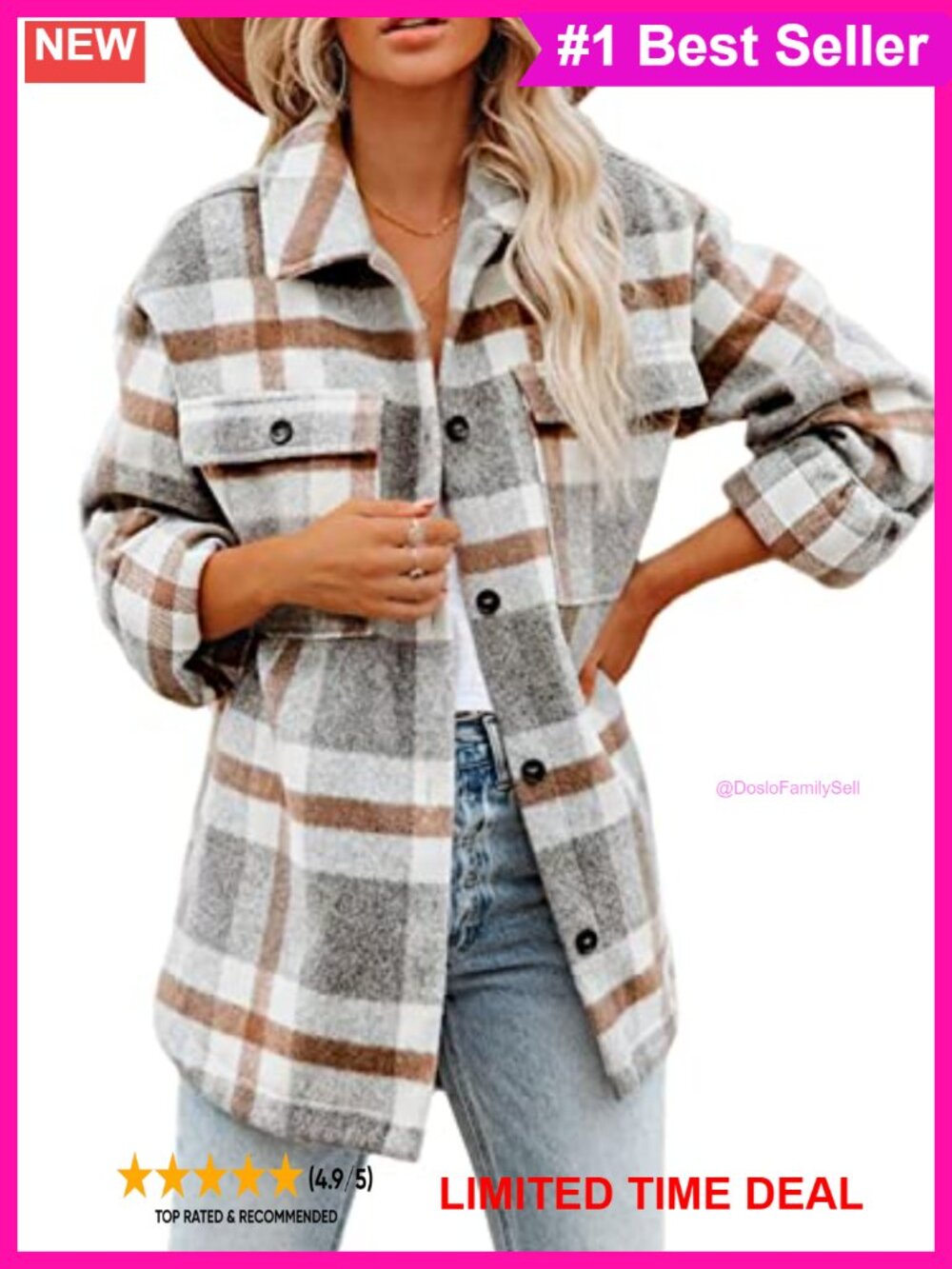 Women's Flannel Plaid Shacket Button Down Shirt Jacket Oversized